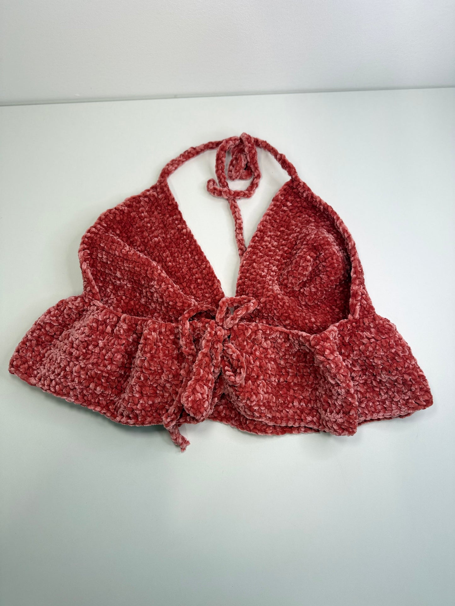 Crochet Velvet Ruffle Top