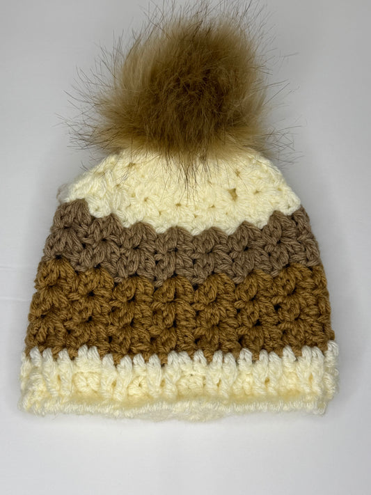 Cream and Brown Beanie