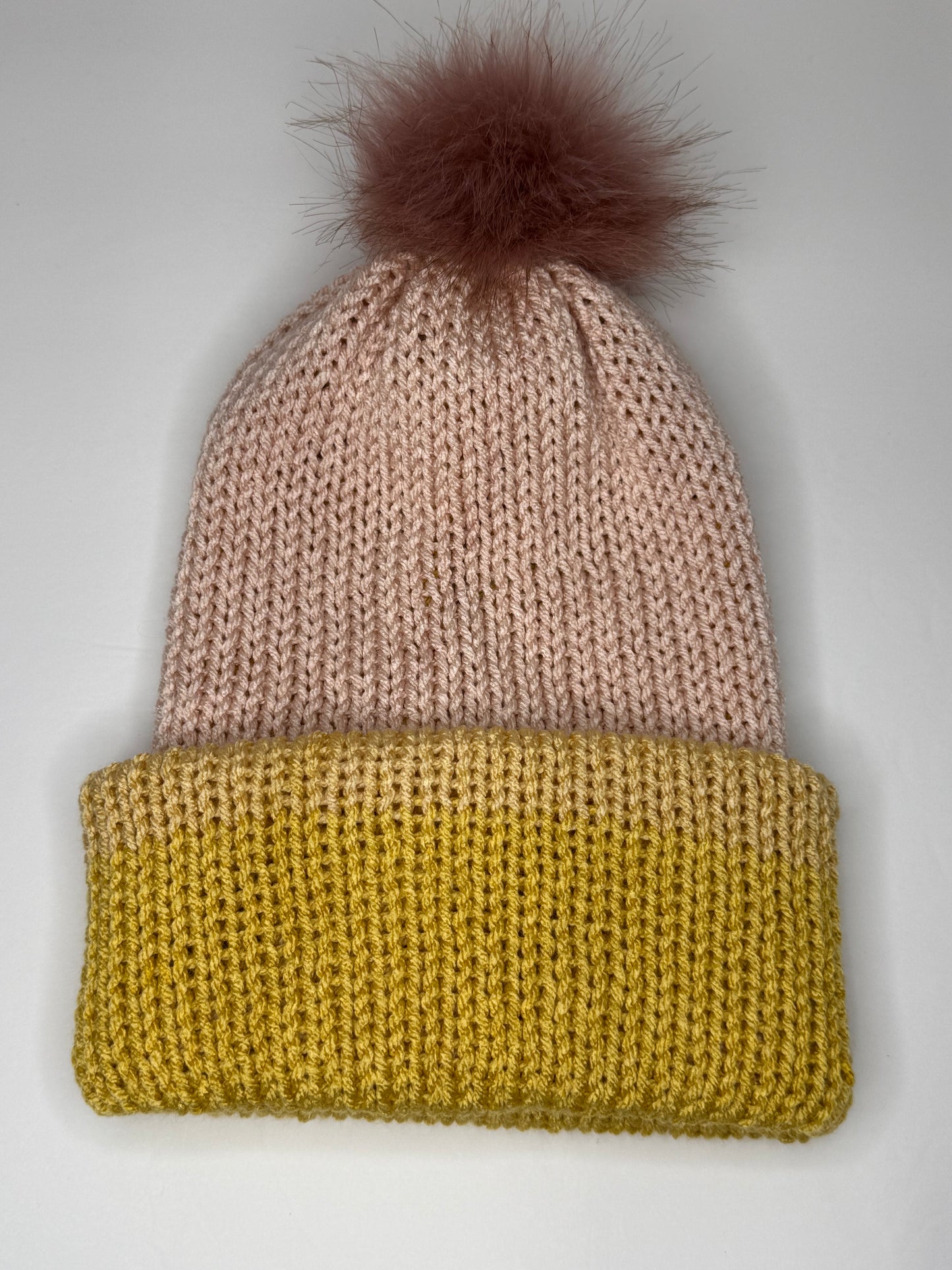 Pink/Yellow Reversible Knit Beanie