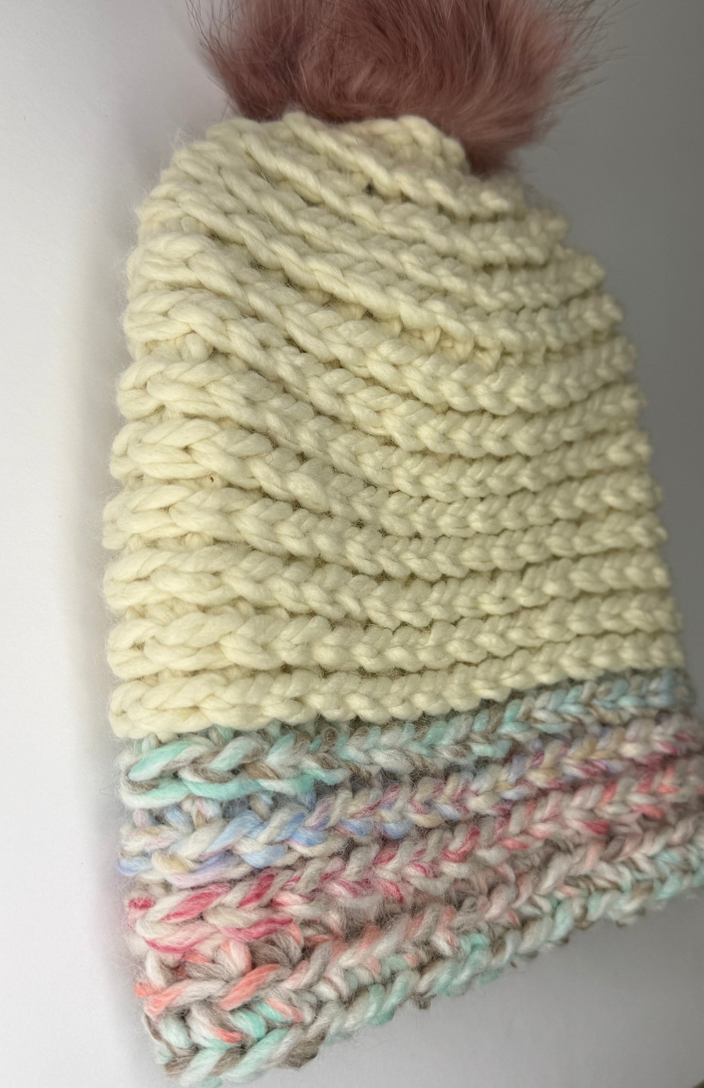 Cream & Cotton Candy Chunky Beanie