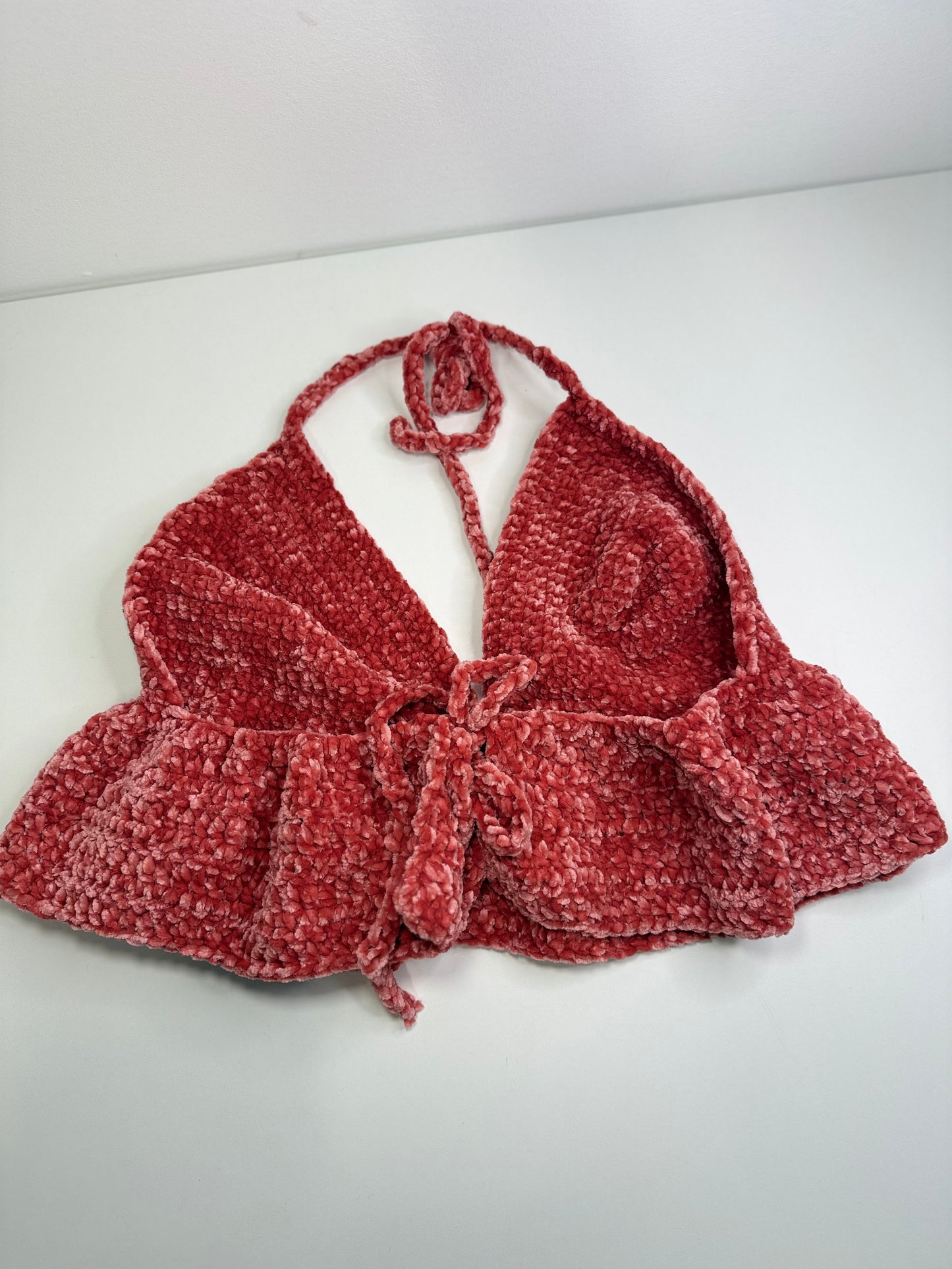 Crochet Velvet Ruffle Top