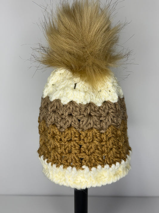 Cream and Brown Beanie