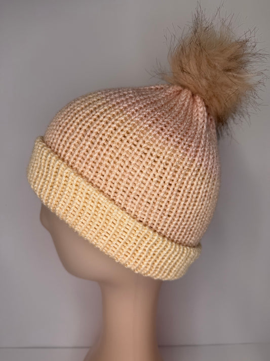 Pink/Yellow Reversible Knit Beanie