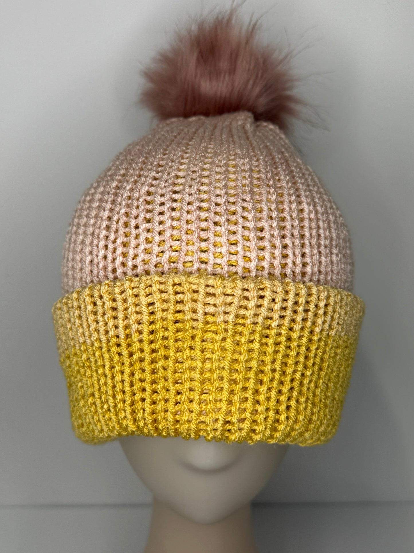 Pink/Yellow Reversible Knit Beanie