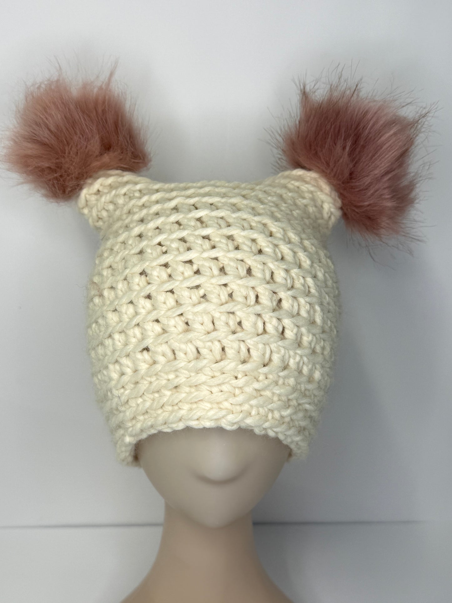 Cream Chunky Cat ear Beanie