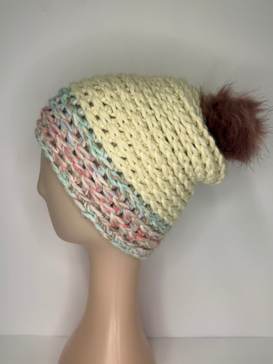 Cream & Cotton Candy Chunky Beanie